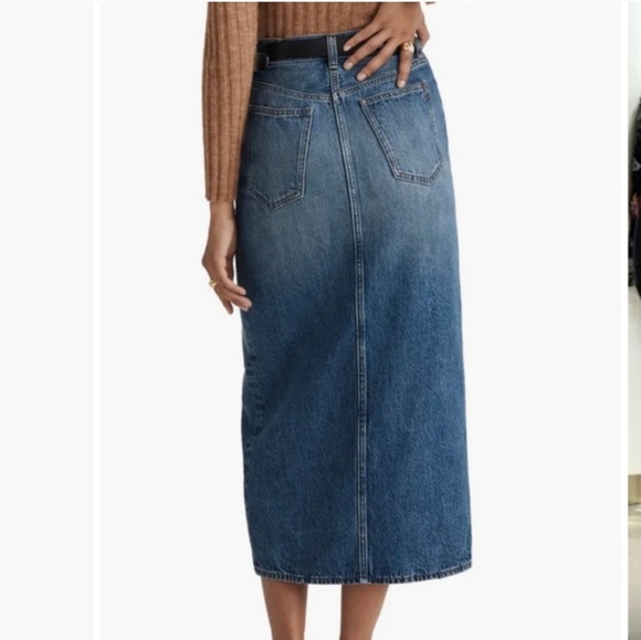 Madewell Womens 100% Cotton Classic Blue Denim Jean Mid-Rise Maxi Skirt Size 31 - Picture 3 of 6